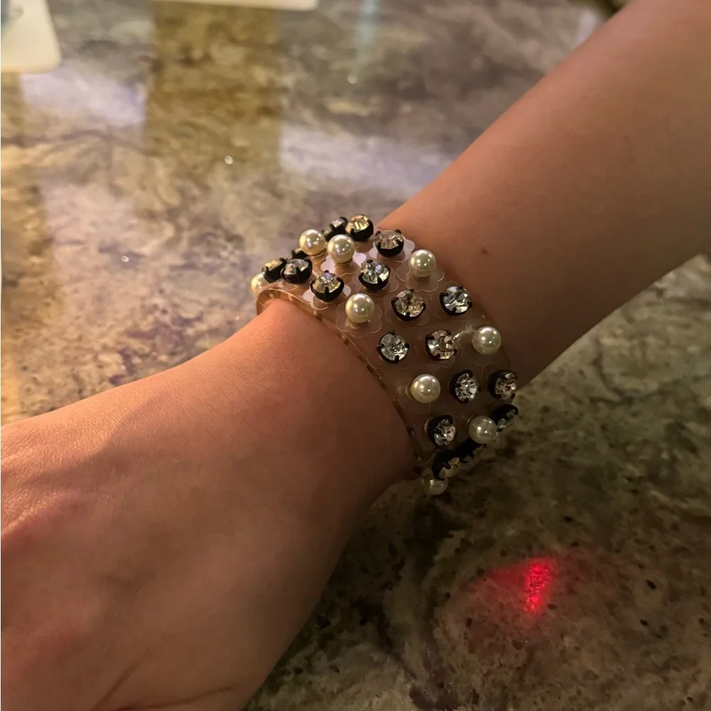 J.Crew Crystal and Pearl Studded Cuff Bracelet , Heirloom Pink, Small